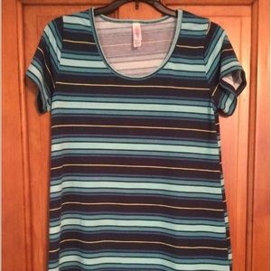 LuLaRoe Classic Tee T Stripes XXS Yellow Blue NWOT